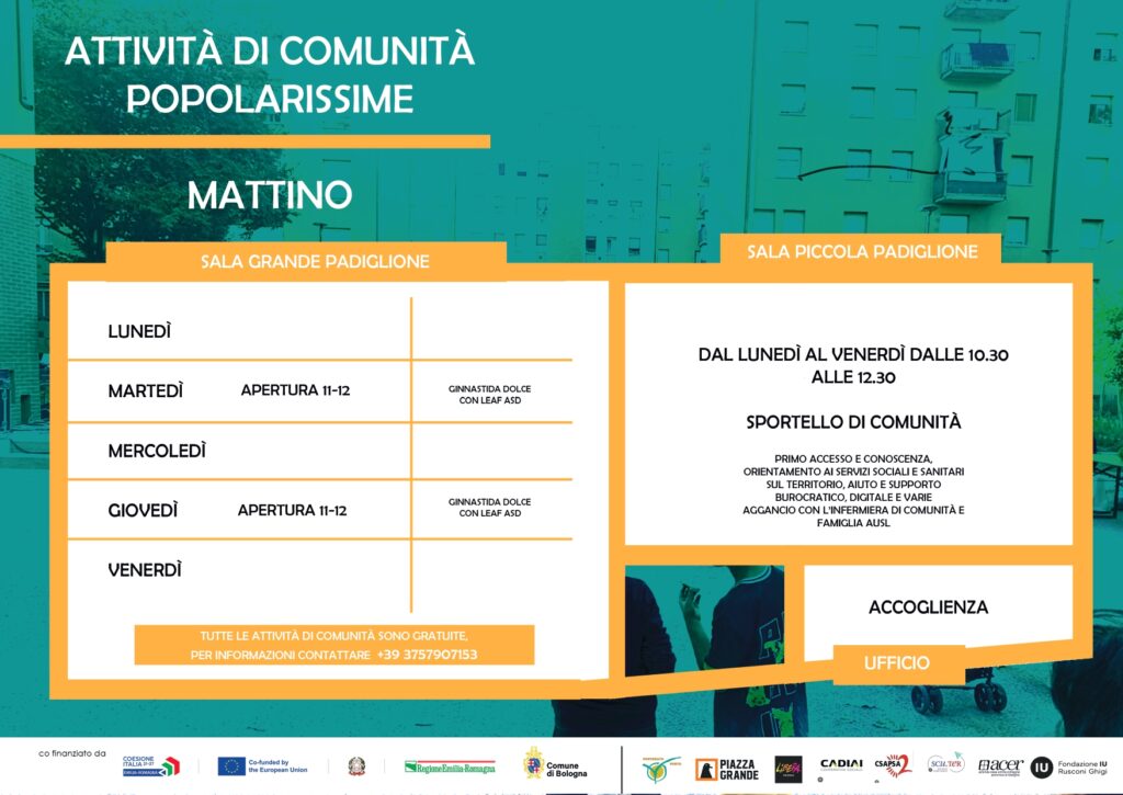 Padiglione programma settimanale mattino